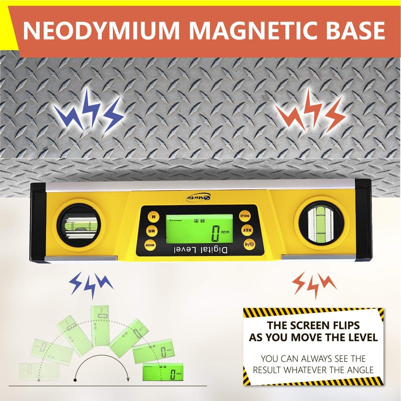 Shefio Digital Level - 10 Inch Torpedo Level And Protractor, Bright Lcd Display, Audio Indicator, Magnetic Base - Includes Batteries And Case - Image 4